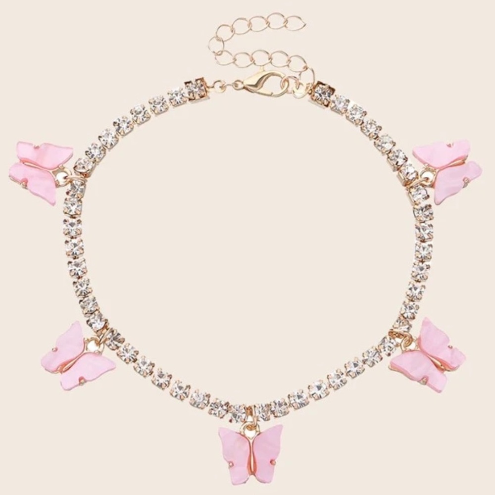 Dazzling Icy Bling Pink Butterfly Charm anklet